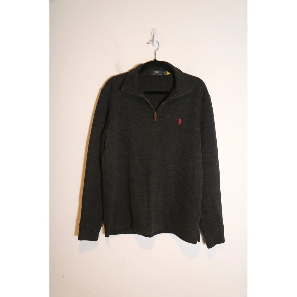 Polo Ralph Lauren Quarter Zip Pullover Sweater Medium Charcoal Gray 100% Cotton